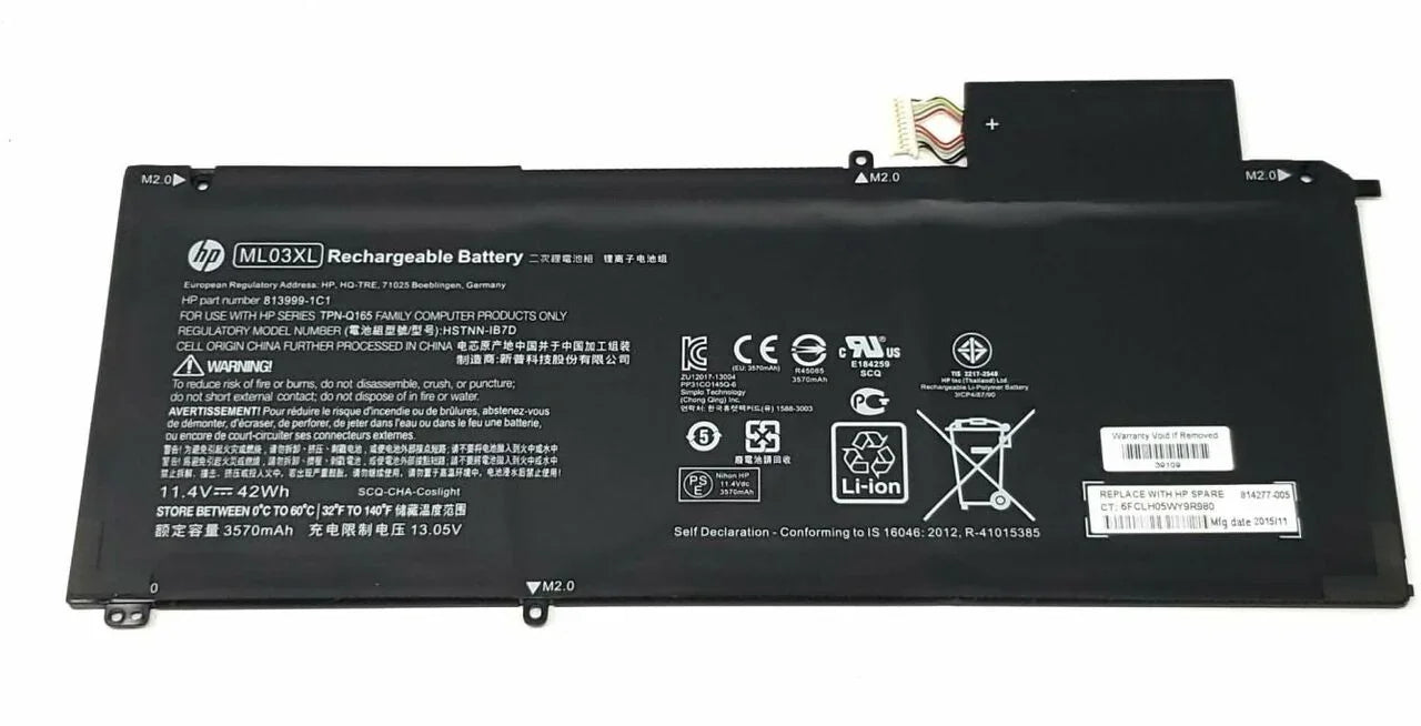ML03XL HP Spectre X2 12-A000, 12-A001DX Original Laptop Battery 11.4V 42wh 3570MAH HSTNN-IB7D 814277-005 813999-1C1 - eBuy UAE